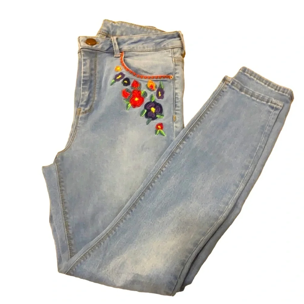 Floral Embroidered Stretchy Skinny Jean - Picture 1 of 6